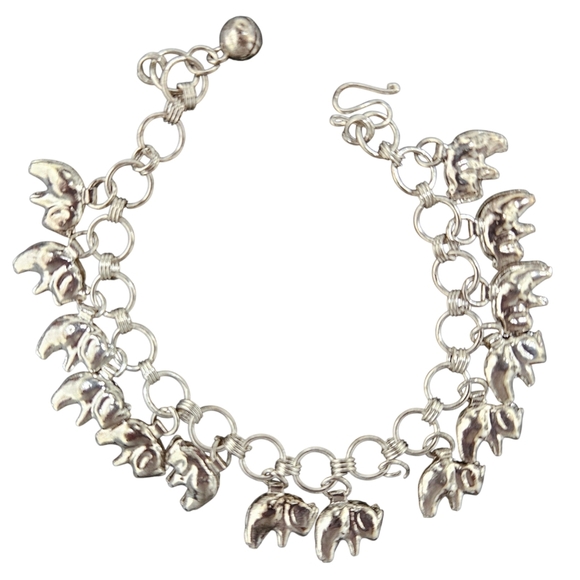 Silver BEARS CHARM BRACELET vintage new artisan handmade Indian silver bear - Picture 2 of 9